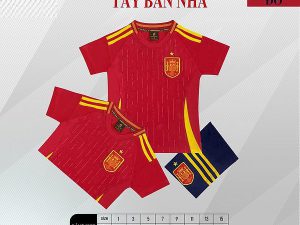Bộ Quần Áo Bóng Đá Trẻ Em – Đội Tuyển Tây Ban Nha (Vải Thun Lạnh )